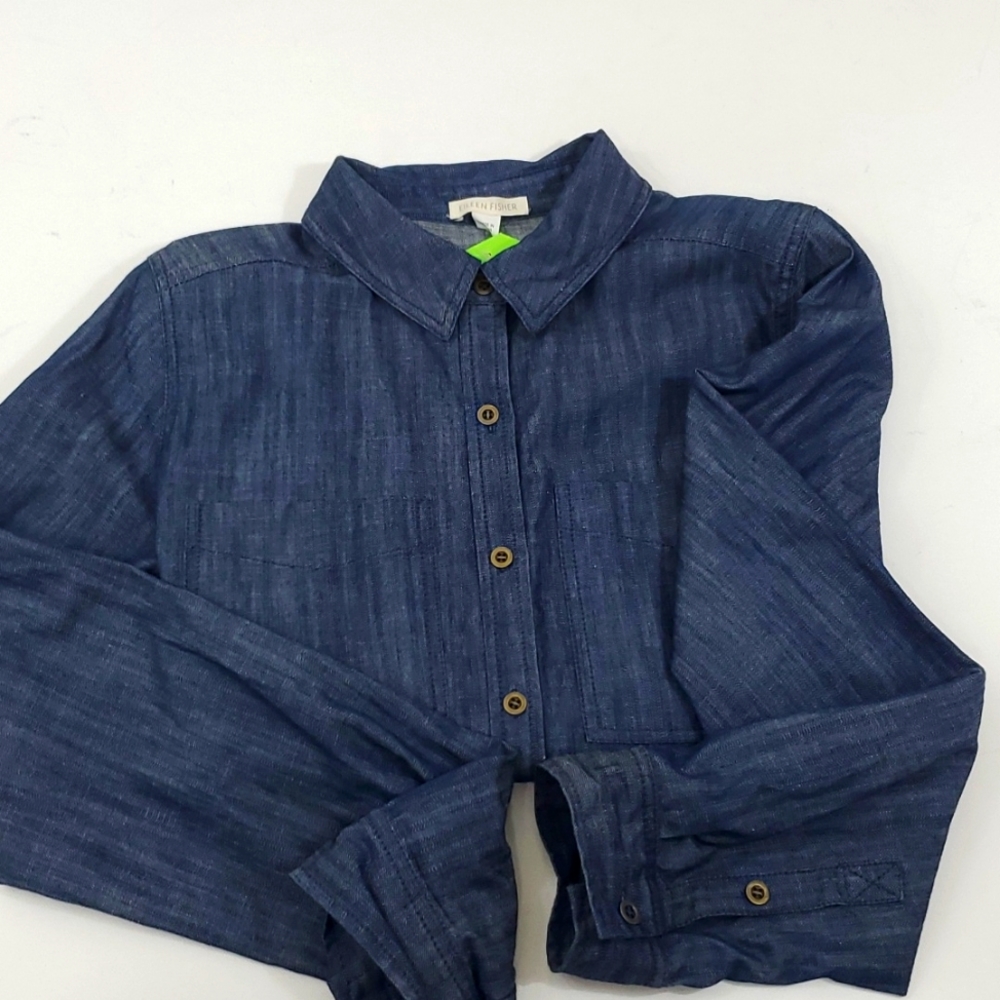 Eileen fisher indigo Jean shirt women's size small